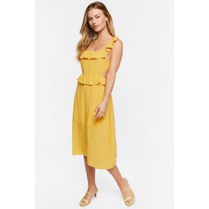 FOREVER 21 Yellow Gold Ruffle Tie-Back Midi Dress Womens Size Large